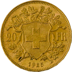 Pre-Owned 1925 Swiss 20 Franc Helvetia Gold Coin