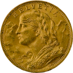 Pre-Owned 1925 Swiss 20 Franc Helvetia Gold Coin