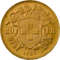 Pre-Owned 1930 Swiss 20 Franc Helvetia Gold Coin