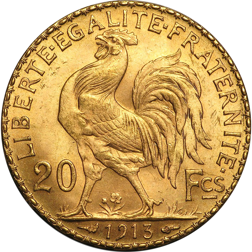 Pre-Owned 1913 French 20 Franc 'Rooster' Gold Coin