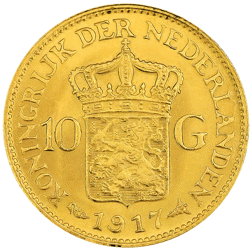 Pre-Owned 1917 Netherlands 10 Guilders Gold Coin