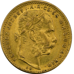 Pre-Owned 1883 Hungary Frans Joseph 20 Franc 8 Florins Gold Coin