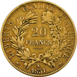 Pre-Owned 1851 French Wreath 20 Franc Gold Coin