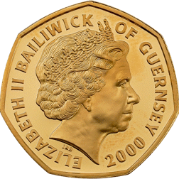 Pre-Owned 2000 Guernsey Battle of Britain 60th Anniversary 50p Proof Design Gold Coin
