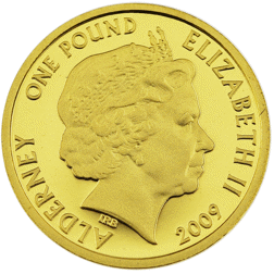 Pre-Owned 2009 Alderney 50th Anniversary of the Mini £1 Proof Gold Coin