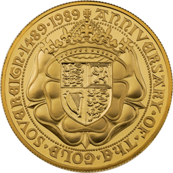 Pre-Owned 1989 UK 500th Anniversary Proof Design Quintuple Sovereign Gold Coin