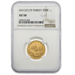 Pre-Owned 1911 Turkish 100 Kurush Gold Coin - NGC Graded AU 58 - 2096370-005