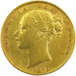 Pre-Owned 1871 London Mint DN.97 Victoria Young Head 'Shield' Full Sovereign Gold Coin