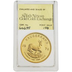 Pre-Owned 1976 South African Krugerrand 1oz Proof Gold Coin - SAGCE Graded 104 - Certificate 64435