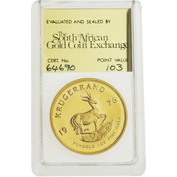 Pre-Owned 1976 South African Krugerrand 1oz Proof Gold Coin - SAGCE Graded 103 - Certificate 64690