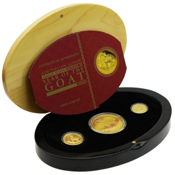 Pre-Owned 2015 Australian Lunar Goat Three Coin Gold Proof Set