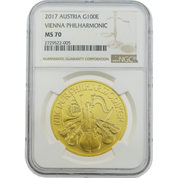 Pre Owned 2017 Austrian Philharmonic 1oz Gold Coin NGC Graded MS70 - 2729522-005