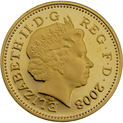 Pre-Owned 2008 UK 1p Proof Design Gold Coin