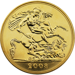 Pre-Owned 2008 UK Brilliant Uncirculated Quintuple Sovereign Gold Coin