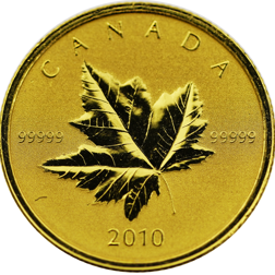 Pre-Owned 2010 Canadian Maple Piedfort Reverse Proof Design 1/5oz Gold Coin