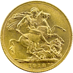 Pre-Owned 1918 Indian Mint George V Full Sovereign Gold Coin