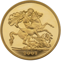 Pre-Owned 2003 UK Quintuple Sovereign Proof Design Gold Coin