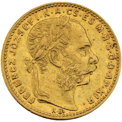 Pre-Owned 1887 Austrian Frans Joseph 20 Franc 8 Florins Gold Coin