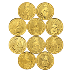 Pre-Owned UK Queen's Beasts 1/4oz Gold Coin Full Collection in Presentation Box (10 Coins)