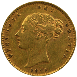 Pre-Owned 1871 London Mint DN.13 Victorian 'Shield' Half Sovereign Gold Coin