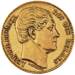 Pre-Owned 1865 Belgian Leopold I 20 Franc Gold Coin