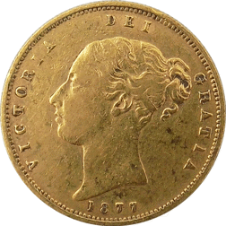 Pre-Owned 1877 London Mint Victorian 'Shield' Half Sovereign Gold Coin