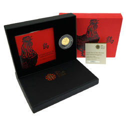 Pre-Owned 2017 UK Lunar Rooster 1/10oz Brilliant Uncirculated Gold Coin - Boxed