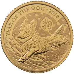 Pre-Owned 2018 UK Lunar Dog 1/10oz Brilliant Uncirculated Gold Coin - Boxed