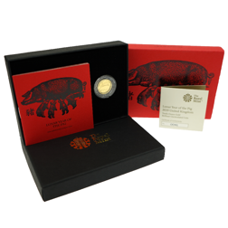 Pre-Owned 2019 UK Lunar Pig 1/10oz Brilliant Uncirculated Gold Coin - Boxed