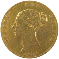 Pre-Owned 1843 London Mint Victorian 'Shield' Half Sovereign Gold Coin