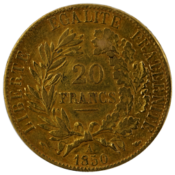 Pre-Owned 1850-A French Wreath 20 Franc 'Ceres' Gold Coin