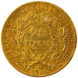 Pre-Owned 1850-A French Wreath 20 Franc 'Ceres' Gold Coin