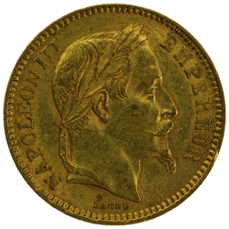 Pre-Owned 1864 Strasbourg Mint 20 Franc Napoleon III Gold Coin