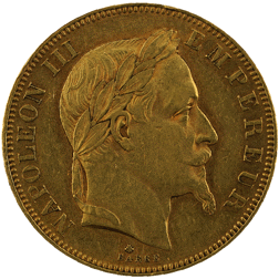Pre-Owned 1862 French 50 Franc Napoleon III Gold Coin