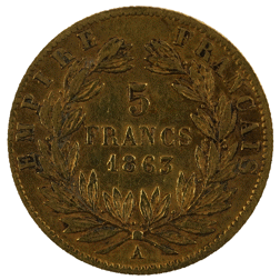 Pre-Owned French Napoleon III Wreath 5 Franc Gold Coin - Mixed Dates