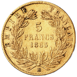 Pre-Owned French Napoleon III Wreath 5 Franc Gold Coin - Mixed Dates