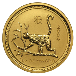 Pre-Owned 2004 Australian Lunar Monkey 1/2oz Gold Coin