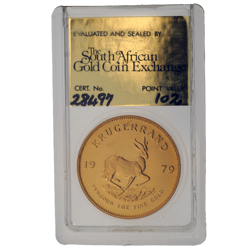 Pre-Owned 1979 South African Krugerrand 1oz Proof Gold Coin - SAGCE Graded 102 - Certificate 28497