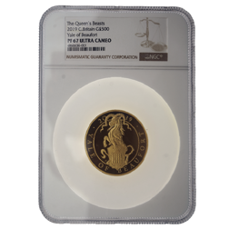 Pre-Owned 2019 UK Queen's Beast Yale of Beaufort 5oz Gold Coin NGC Graded PF67 - 4866636-001