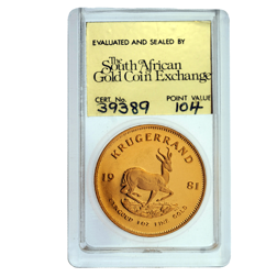 Pre-Owned 1981 South African Krugerrand 1oz Proof Gold Coin - SAGCE Graded 104 - Certificate 39389