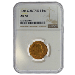 Pre-Owned 1905 UK Edward VII Full Sovereign Gold Coin NGC Graded AU 58 - 6321055-003