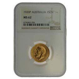 Pre-Owned 1920 Perth Mint George V Full Sovereign Gold Coin - NGC Graded MS 62 - 6296869-006