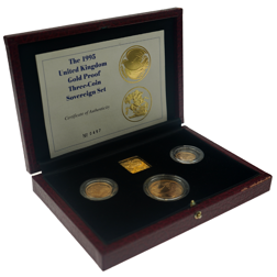 Pre-Owned 1995 UK Proof Sovereign Gold 3 Coin Collection - Damaged Box
