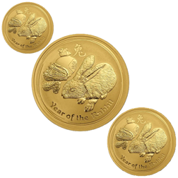 Pre-Owned 2011 Australian Lunar Rabbit Proof Gold 3-Coin Set