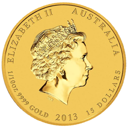 Pre-Owned 2013 Australian Lunar Snake 1/10oz Proof Gold Coin