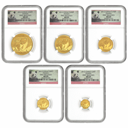 Pre-Owned 2012 Chinese Panda Gold 5-Coin Collection - NGC Graded MS69