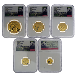 Pre-Owned 2015 Chinese Panda Gold 5-Coin Collection NGC Graded MS70