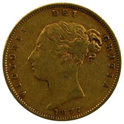 Pre-Owned 1877 London Mint DN.71 Victorian 'Shield' Half Sovereign Gold Coin