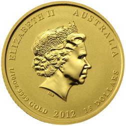 Pre-Owned 2012 Australian Lunar Dragon 1/10oz Proof Gold Coin