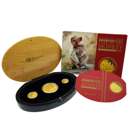 Pre-Owned 2016 Australian Lunar Monkey Three Coin Gold Proof Set